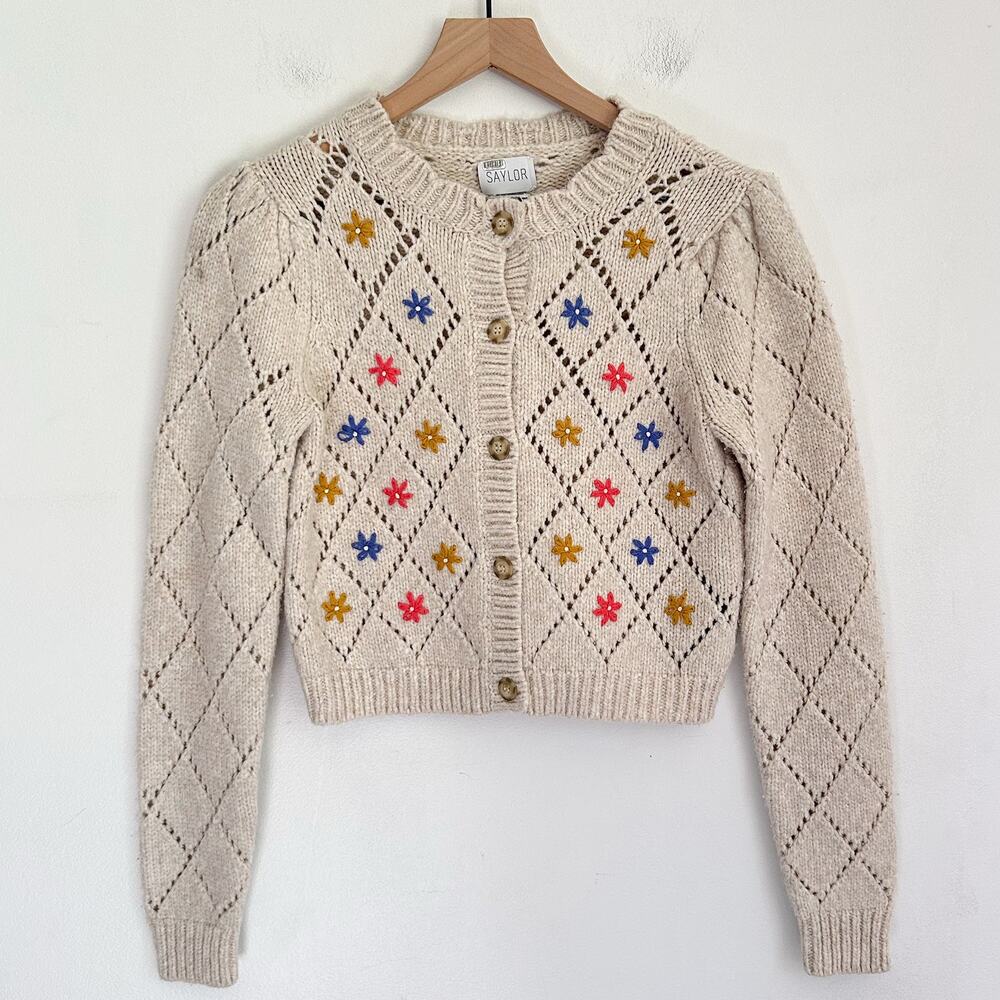 Saylor Surrey Embroidered Floral Cardigan Cream Size S